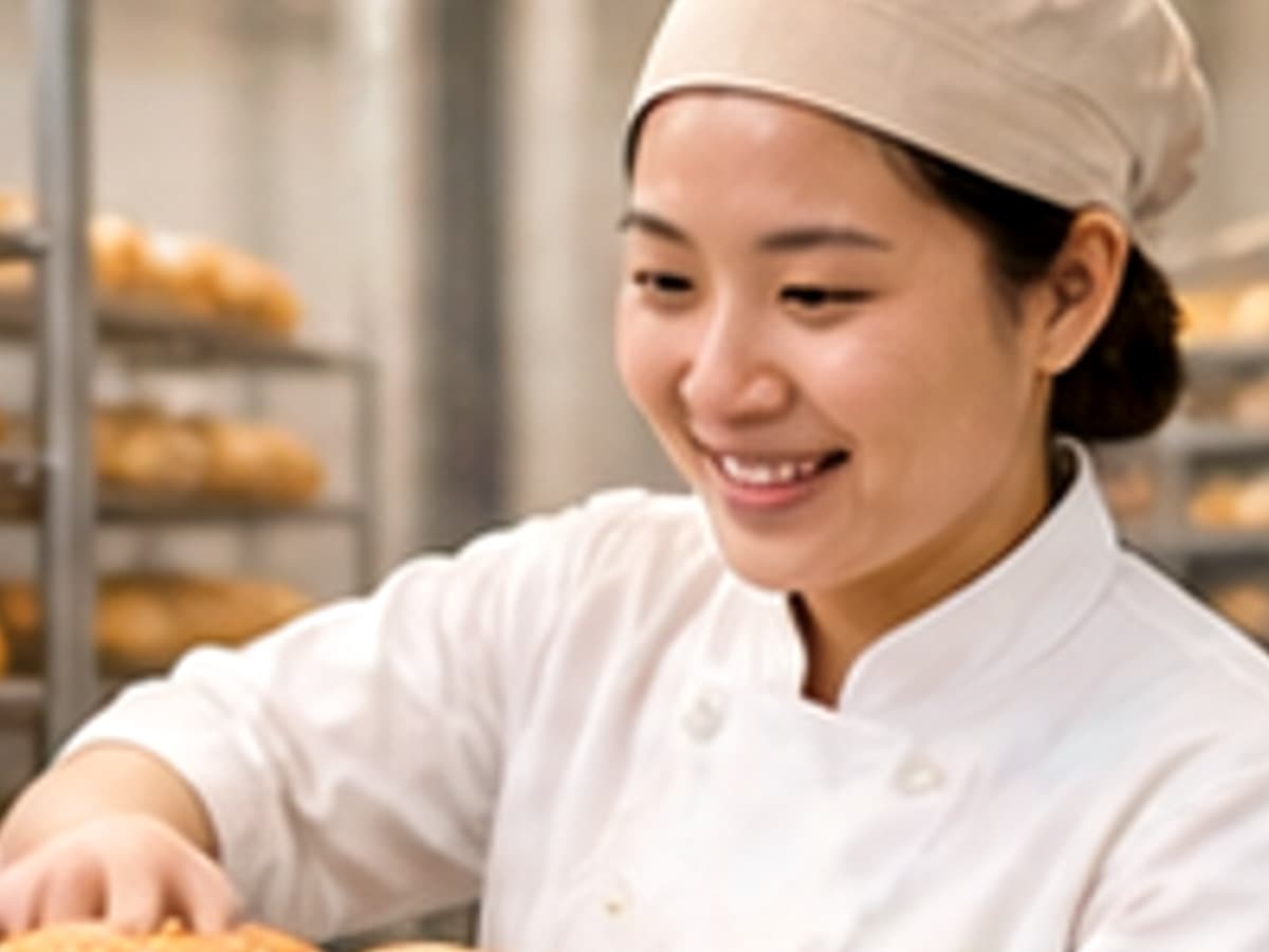 Nahaufnahme des Einschneidens eines Brotlaibs vor dem Backen