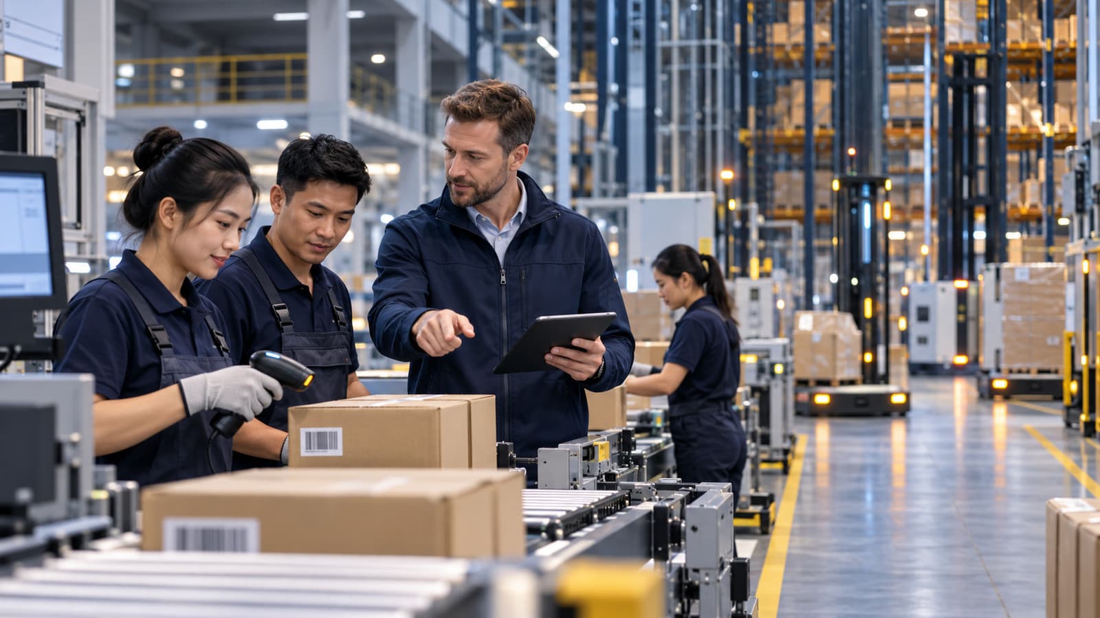 Modernes Logistikzentrum mit Hochregallager und Kommissionierung